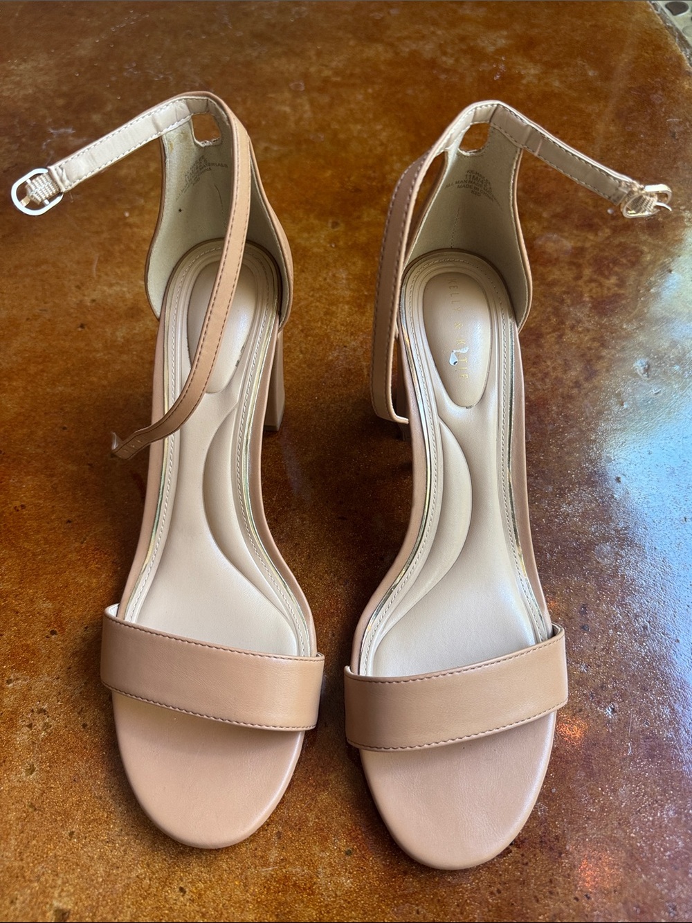 Kelly & Katie Nude Ankle-Strap Block Heels